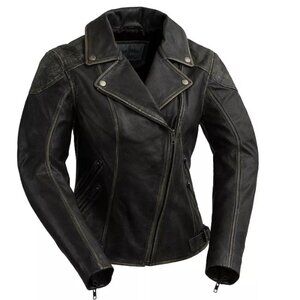 NWT Leather Distressed Moto Jacket Women Medium